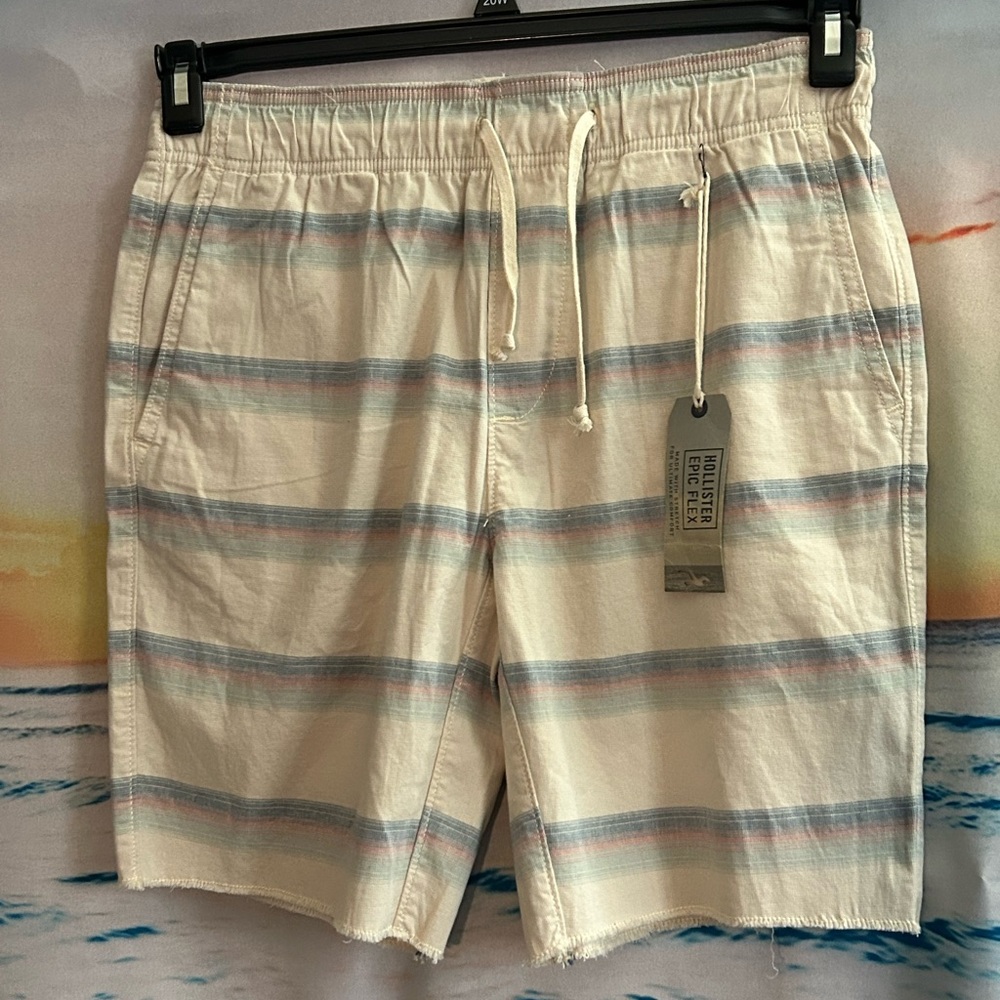 Hollister Men's Epic Flex Stretch Cream Stripe Board Shorts SZ MD NWT